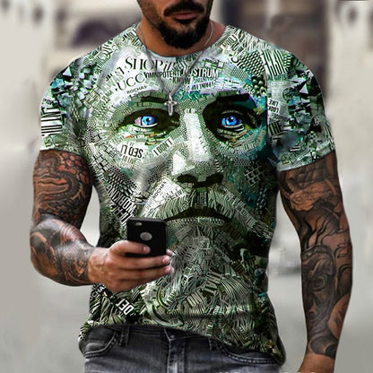 Back view of men's printed streetwear casual T-shirt in ZJM1-763 multicolor graphic design | TeenStylo