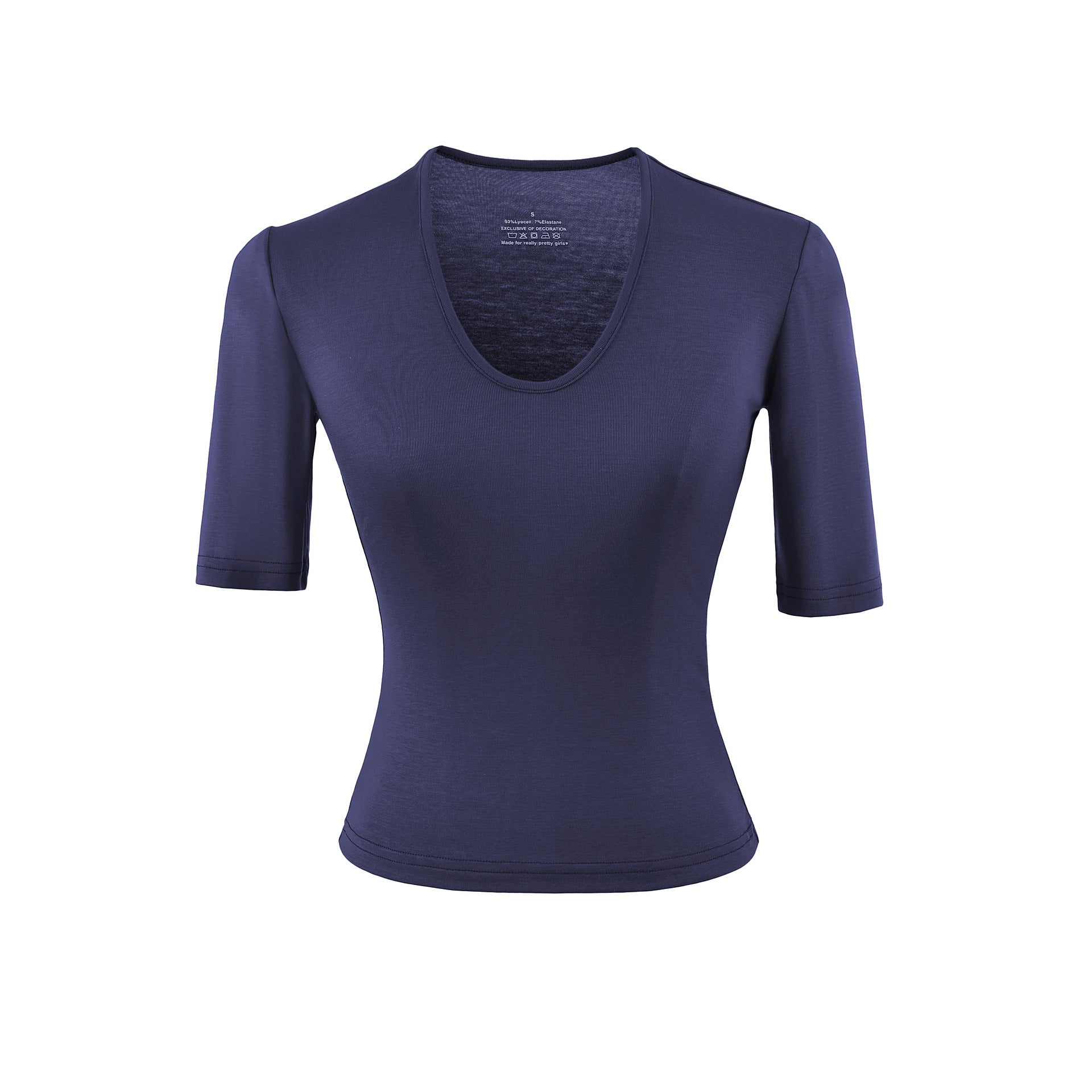 Navy blue women's U-neck mid sleeve T-shirt casual streetwear style unisex tee lifestyle look | TeenStylo