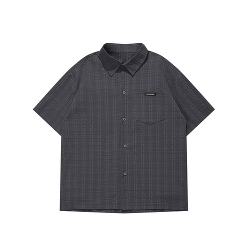 Men's gray striped shirt with pocket label front view – TeenStylo