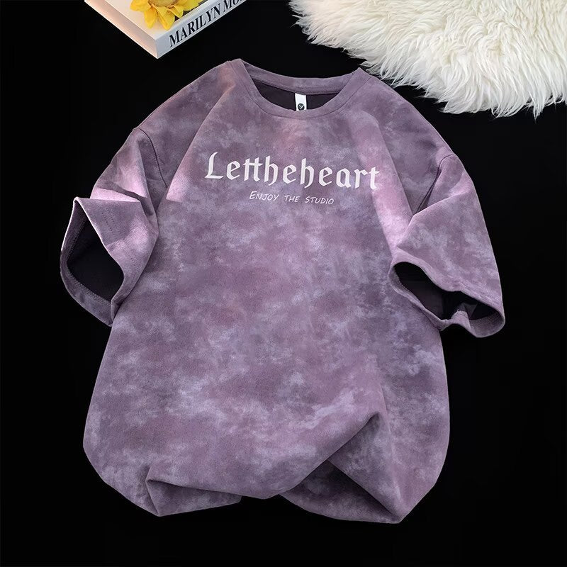 Purple tie-dye short sleeve t-shirt for men lifestyle shot streetwear style TeenStylo