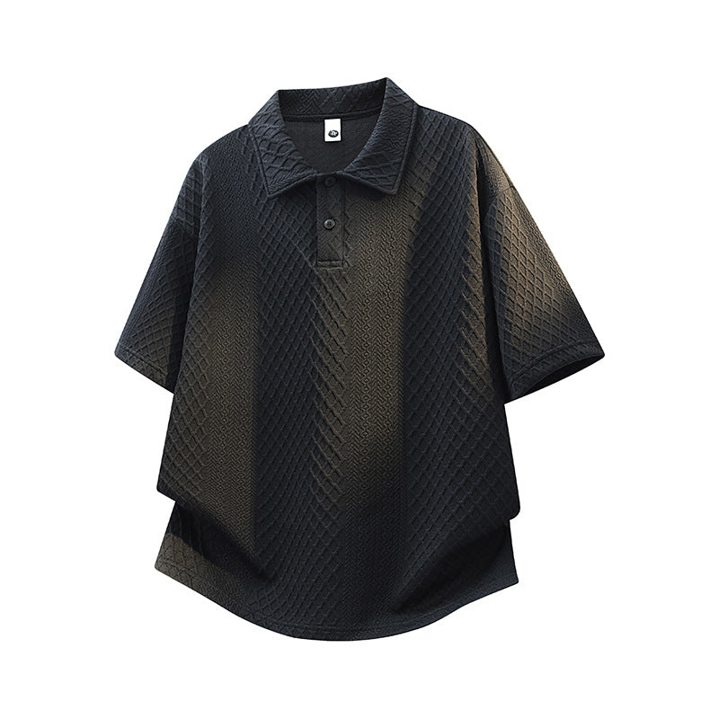 Black texture jacquard short sleeve T-shirt men streetwear fashion lifestyle look | TeenStylo
