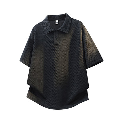 Black texture jacquard short sleeve T-shirt men streetwear fashion lifestyle look | TeenStylo