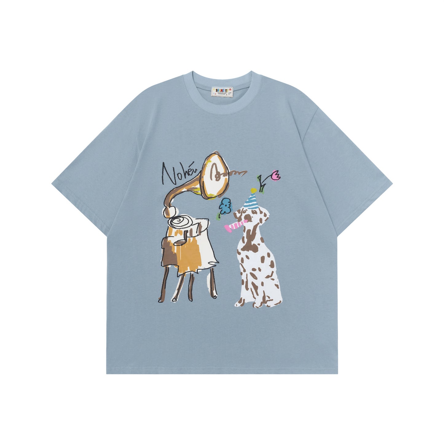 Star blue unisex retro dalmatian print short sleeve t-shirt back view - Y2K streetwear style at TeenStylo