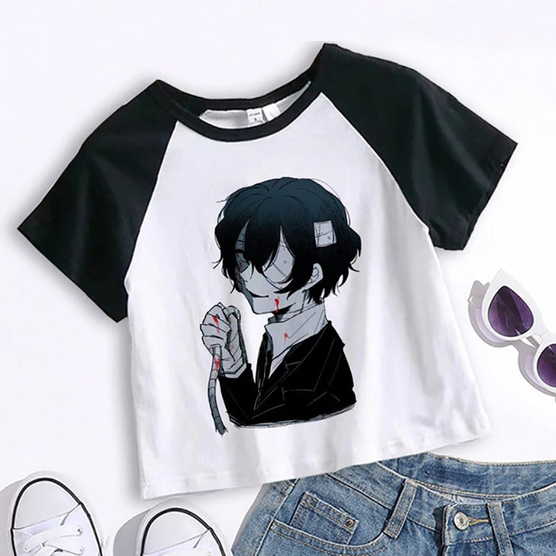 Unisex white anime Bungou Stray Dogs Chuuya crop top cartoon tee lifestyle shot TeenStylo