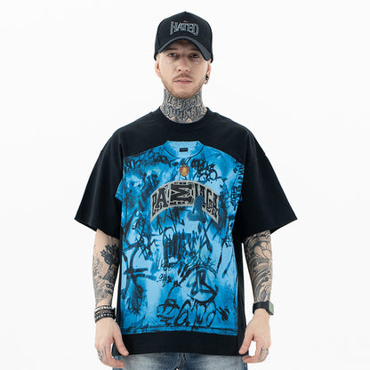 Black men's streetwear loose fit short sleeve t-shirt back view at TeenStylo