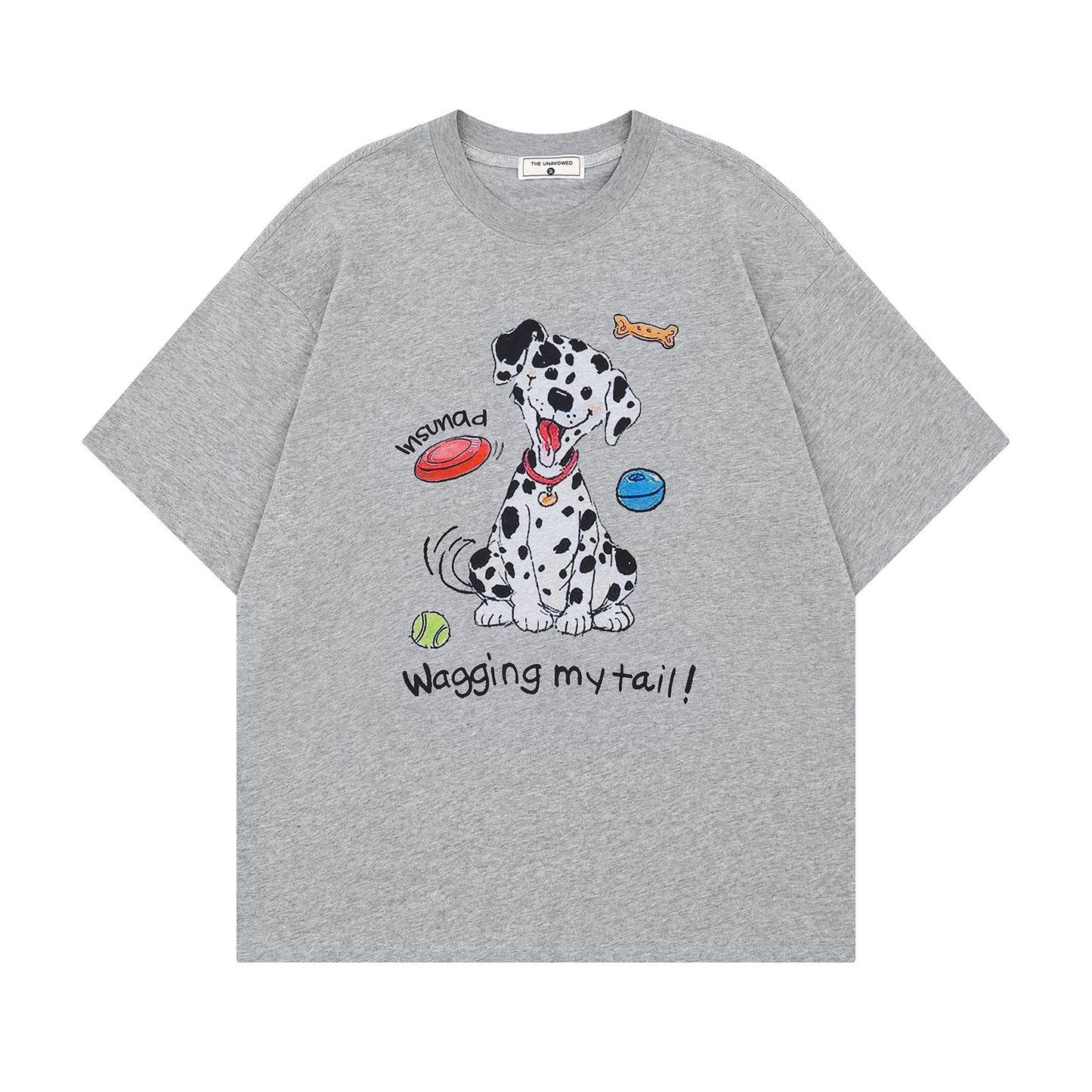 Gray men's dog print short sleeve t-shirt summer streetwear casual top lifestyle view TeenStylo