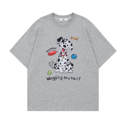 Gray men's dog print short sleeve t-shirt summer streetwear casual top lifestyle view TeenStylo
