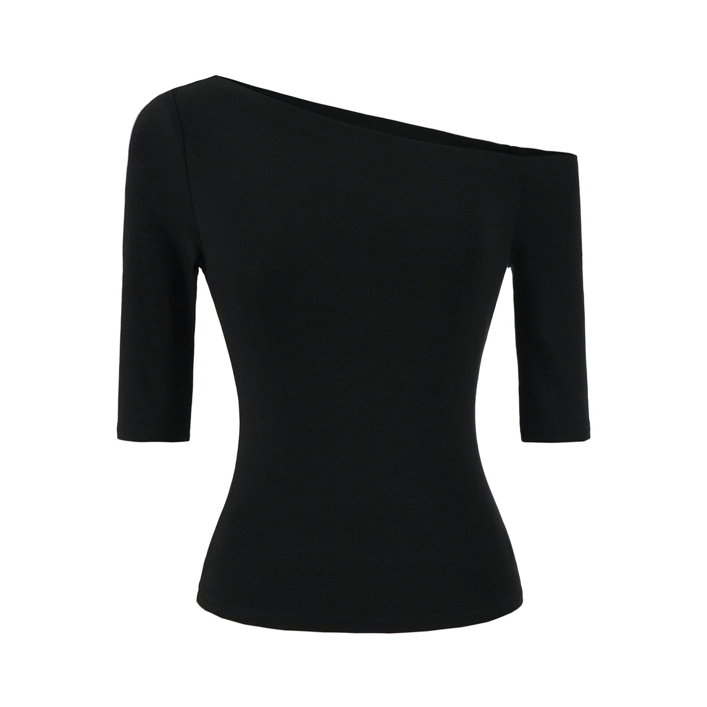 Black slant neck slim fit T-shirt women unisex streetwear Y2K fashion lifestyle look TeenStylo