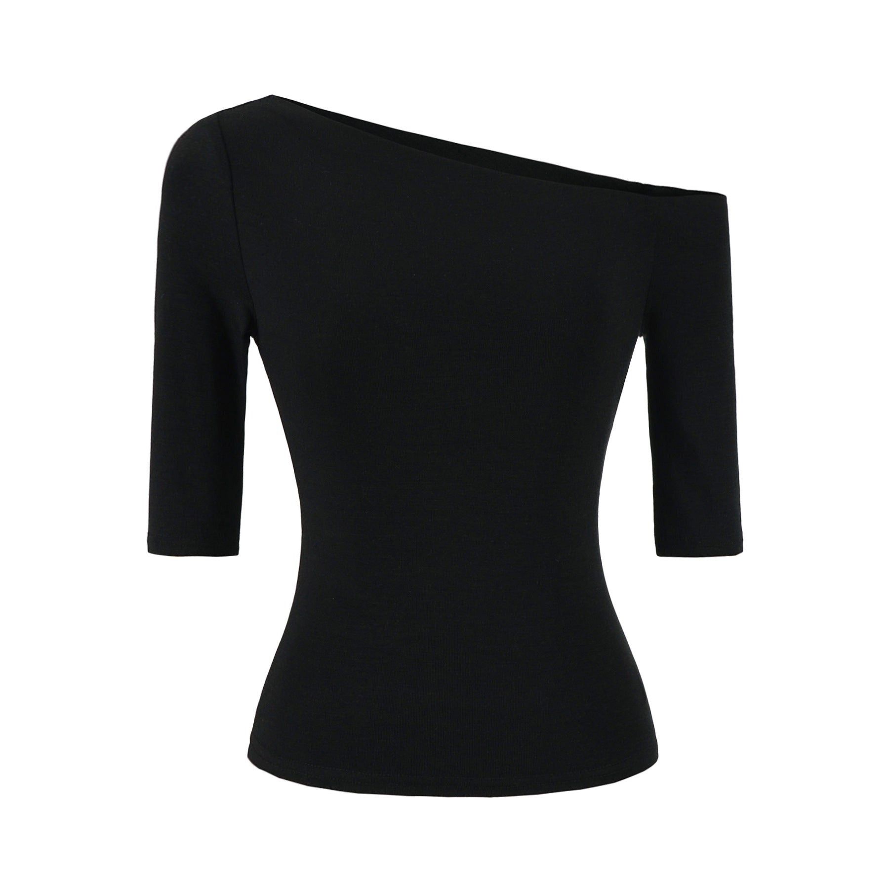 Black slant neck slim fit T-shirt women unisex streetwear Y2K fashion lifestyle look TeenStylo