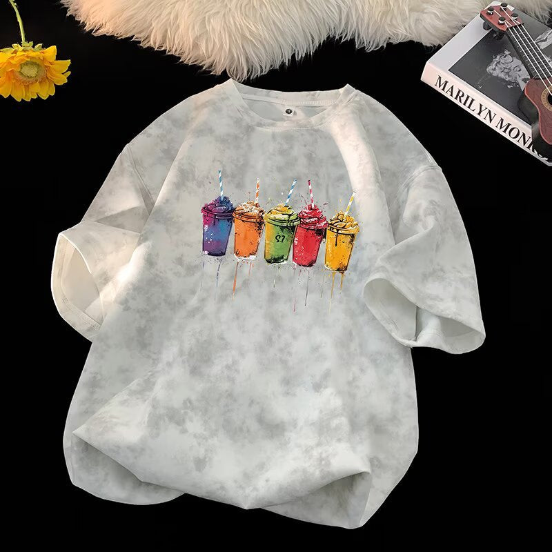 White tie-dye short sleeve t-shirt for men lifestyle streetwear style TeenStylo