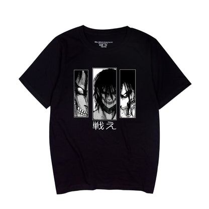 Red unisex Attack on Titan graphic printed T-shirt anime streetwear fashion front view at TeenStylo