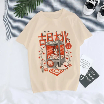 Unisex Genshin Impact Hu Tao Xiao Kawaii Graphic Tee lifestyle shot in color 31914 – TeenStylo