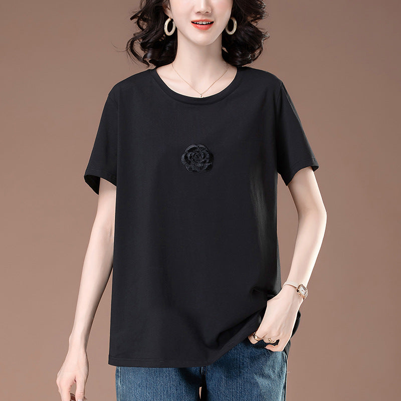 Black unisex round neck short sleeve t-shirt fabric detail close-up | TeenStylo