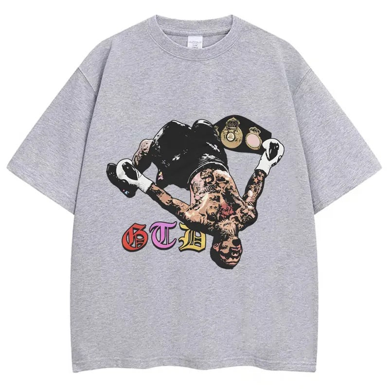 Back view of vintage gray Gervonta Tank Davis graphic tee streetwear mens shirt TeenStylo