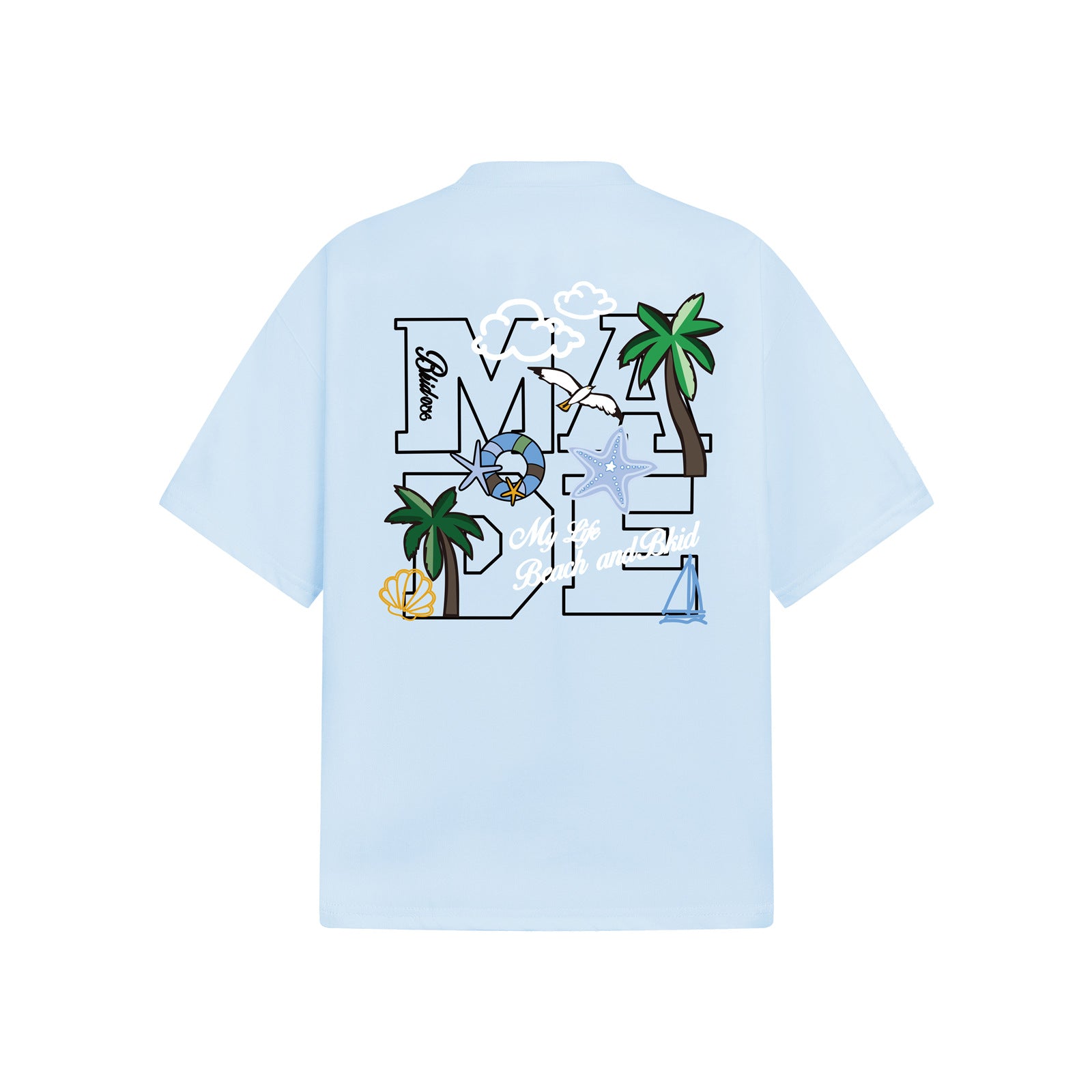 Black men's palm tree embroidery short sleeve t-shirt back view streetwear style TeenStylo