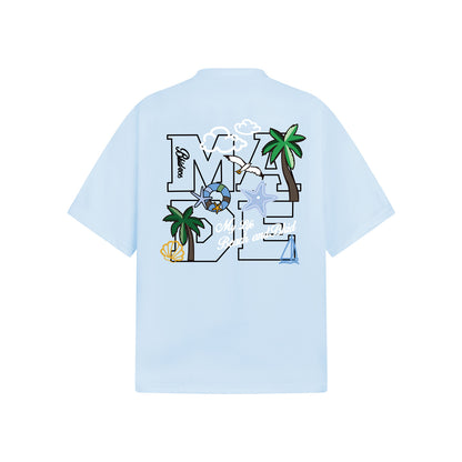 Black men's palm tree embroidery short sleeve t-shirt back view streetwear style TeenStylo