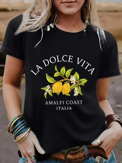 Black LA DOLCE VITA Lemon graphic tee unisex streetwear lifestyle shot TeenStylo