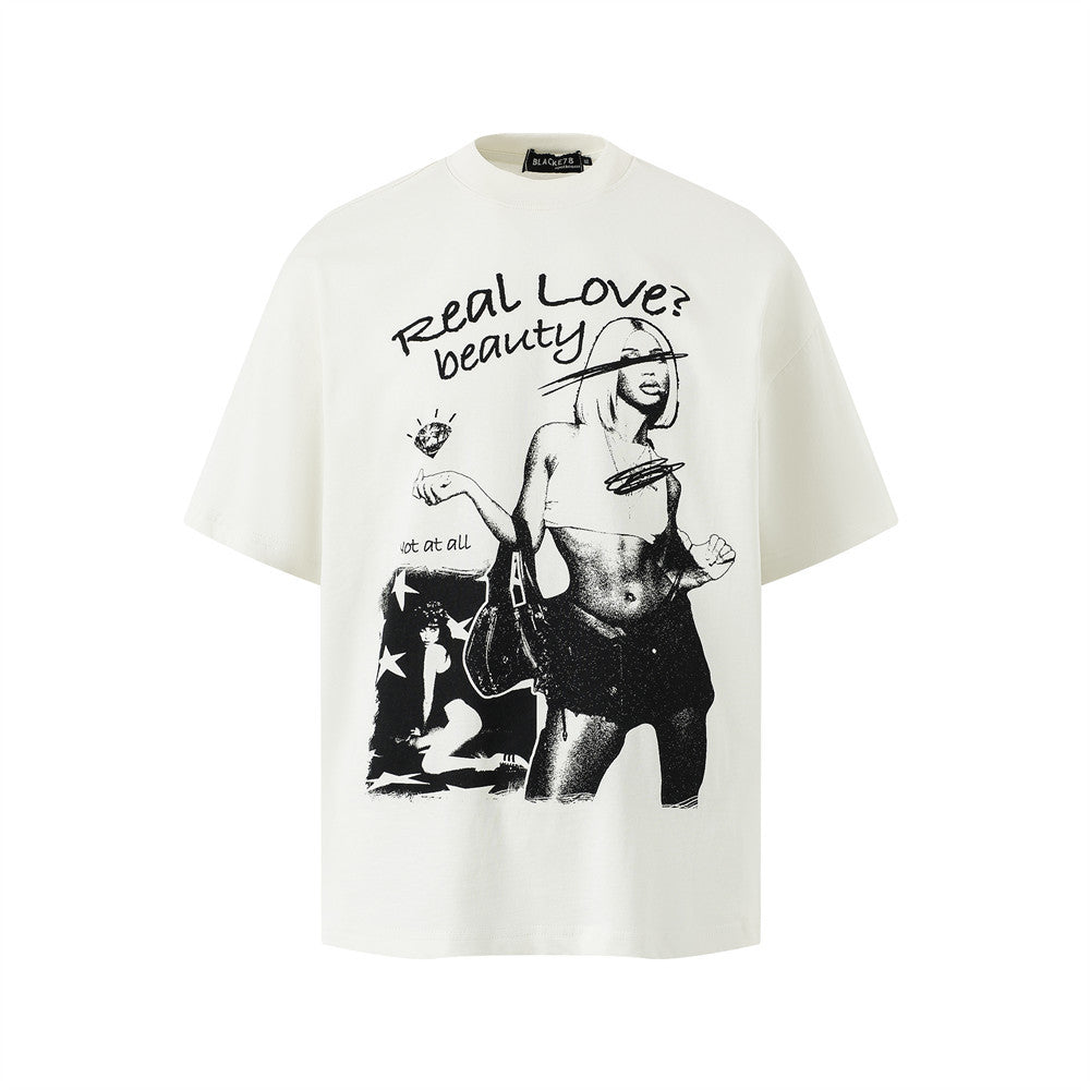 Milk apricot abstract figure print short sleeve street fashion tee for men – TeenStylo