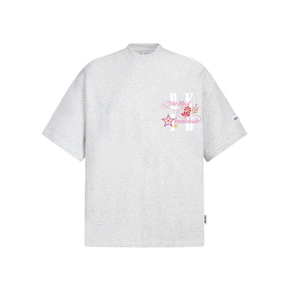 Gray unisex shiny powder gold line embroidery short sleeve T-shirt lifestyle look at TeenStylo