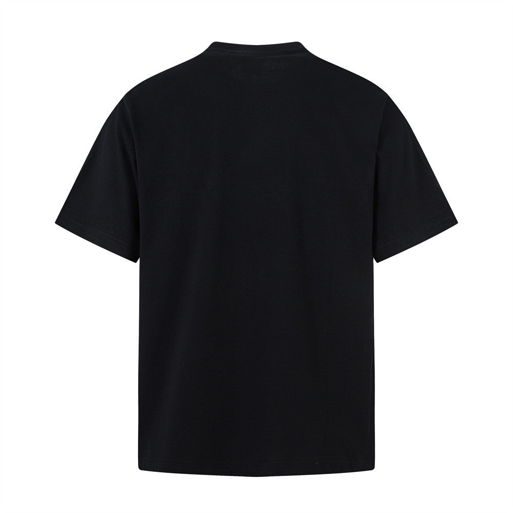 Black ink splatter graffiti letter t-shirt back view, streetwear short sleeve tee for men | TeenStylo