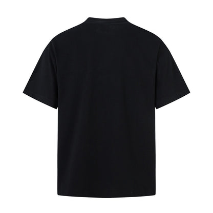 Black ink splatter graffiti letter t-shirt back view, streetwear short sleeve tee for men | TeenStylo