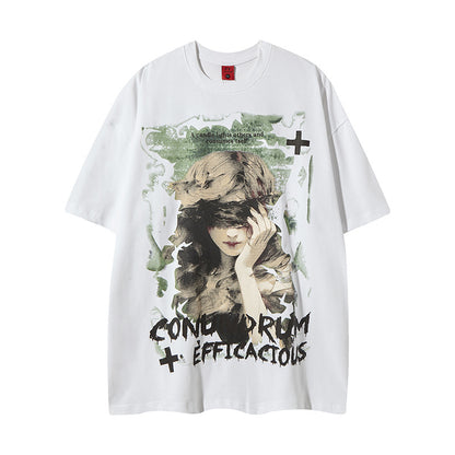 Black washed vintage graphic print unisex short sleeve t-shirt lifestyle shot TeenStylo