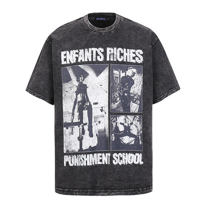 Men's heavyweight pure cotton skull print T-shirt in navy blue streetwear style lifestyle shot - TeenStylo