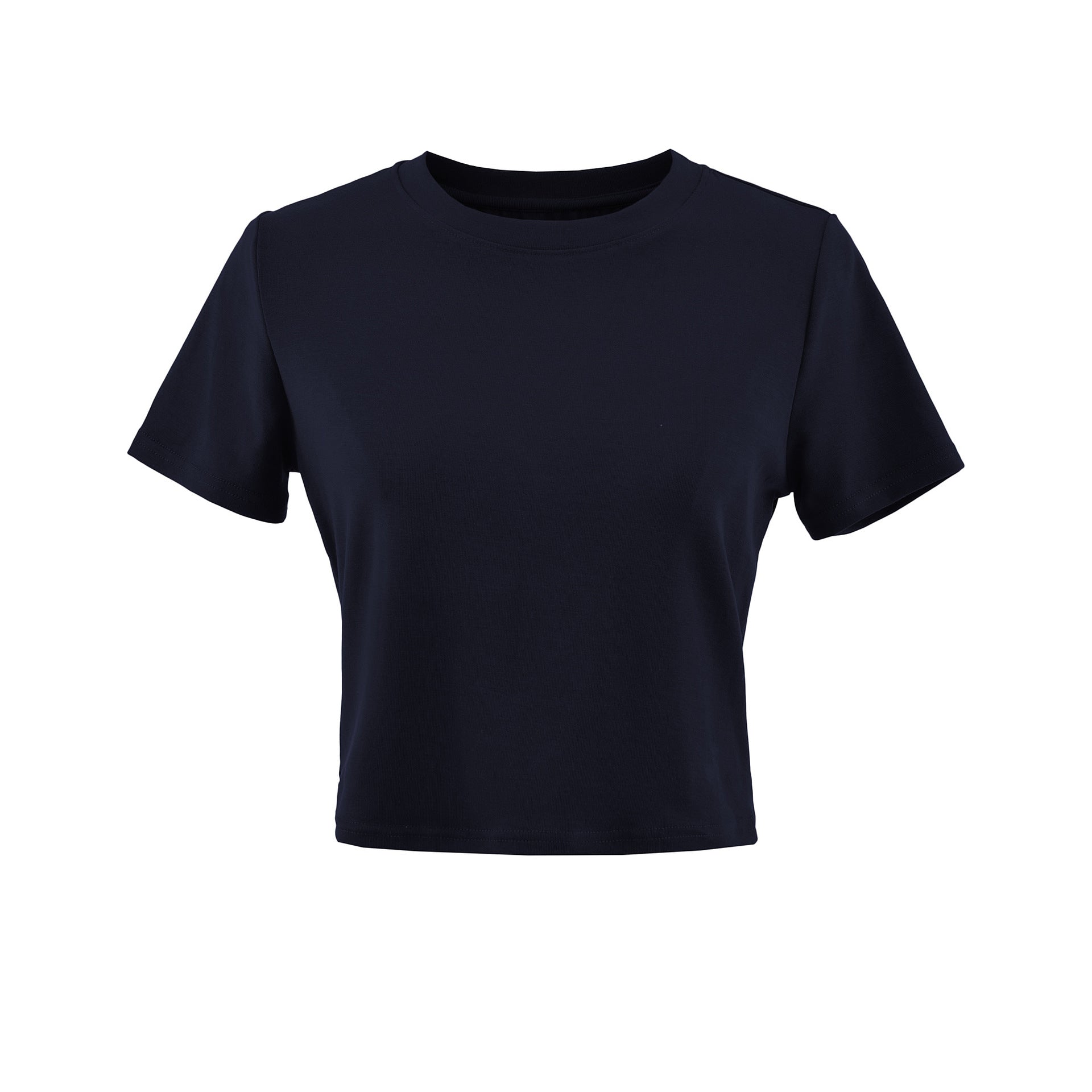 Navy blue round neck short sleeve unisex T-shirt lifestyle shot – Y2K streetwear style at TeenStylo