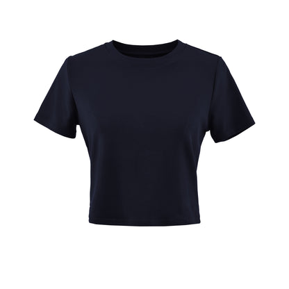 Navy blue round neck short sleeve unisex T-shirt lifestyle shot – Y2K streetwear style at TeenStylo