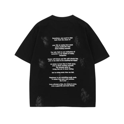 White unisex letter print loose short sleeve t-shirt youth couple streetwear front view TeenStylo