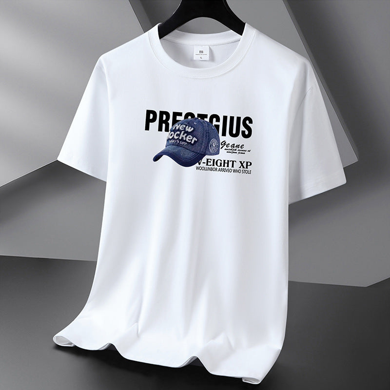 White men's cotton crewneck t-shirt close-up detail stitching and fabric texture streetwear style TeenStylo