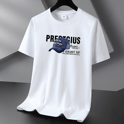 White men's cotton crewneck t-shirt close-up detail stitching and fabric texture streetwear style TeenStylo