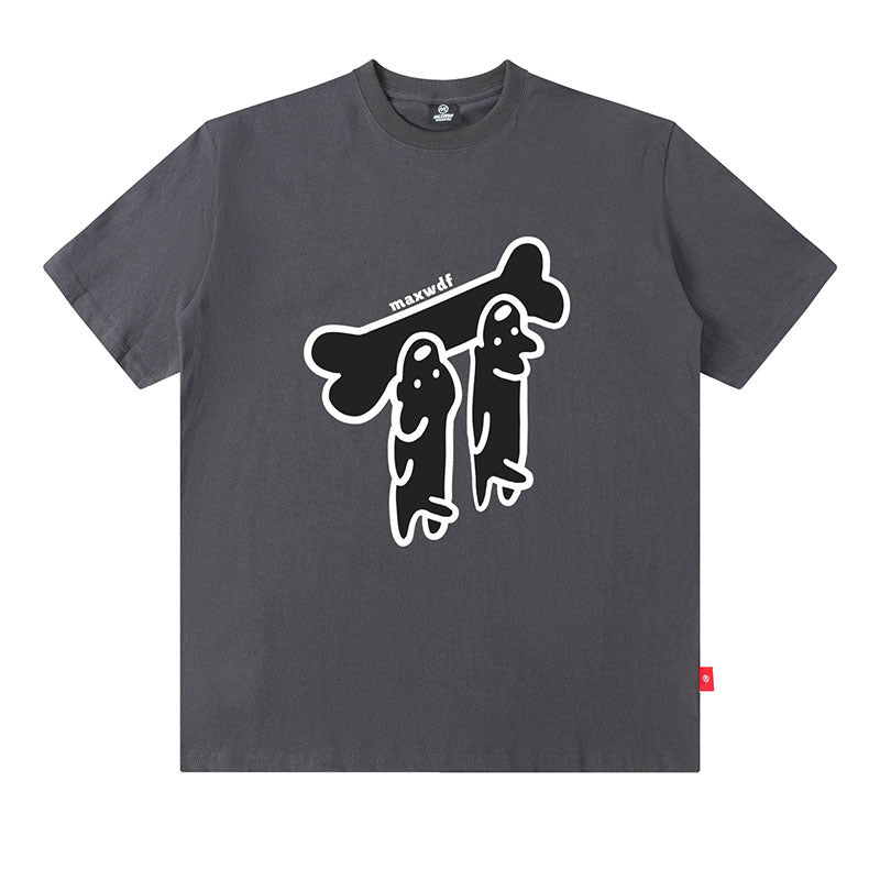 Charcoal Gray Oversized Sausage Dog Print Cotton T-Shirt Summer Lifestyle Style for Men TeenStylo