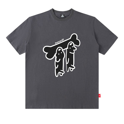 Charcoal Gray Oversized Sausage Dog Print Cotton T-Shirt Summer Lifestyle Style for Men TeenStylo