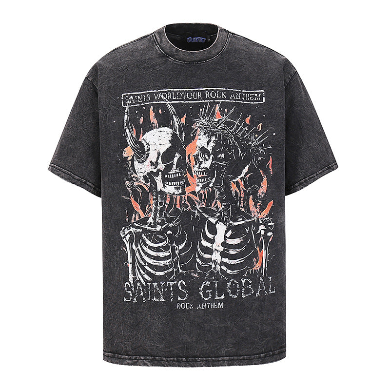 Men's heavyweight pure cotton skull print T-shirt in colour 5324, gothic streetwear style – TeenStylo