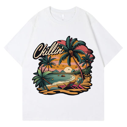 White unisex print crew neck casual short sleeve t-shirt lifestyle look streetwear style TeenStylo