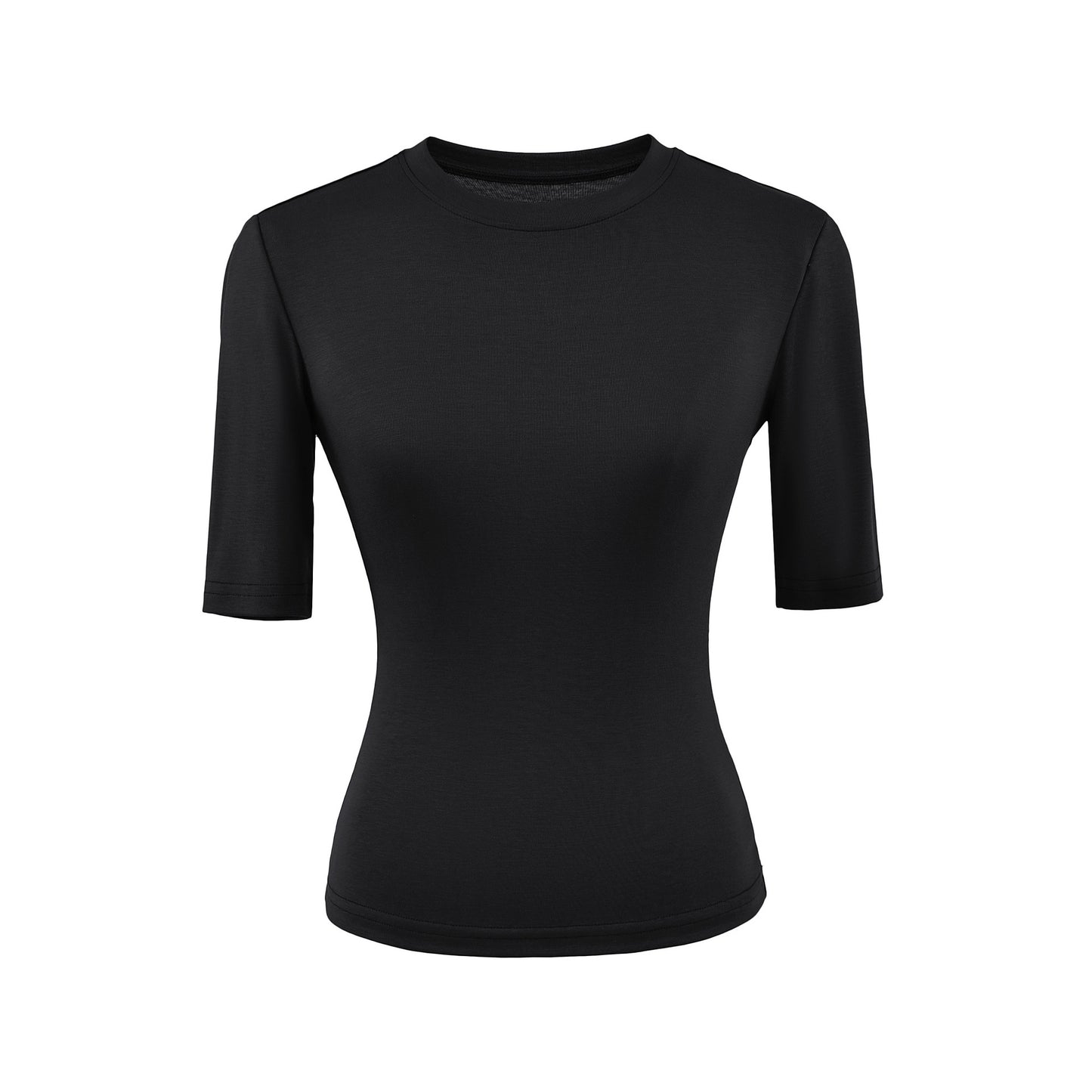Black women's round neck mid sleeve T-shirt lifestyle look – Y2K streetwear style | TeenStylo