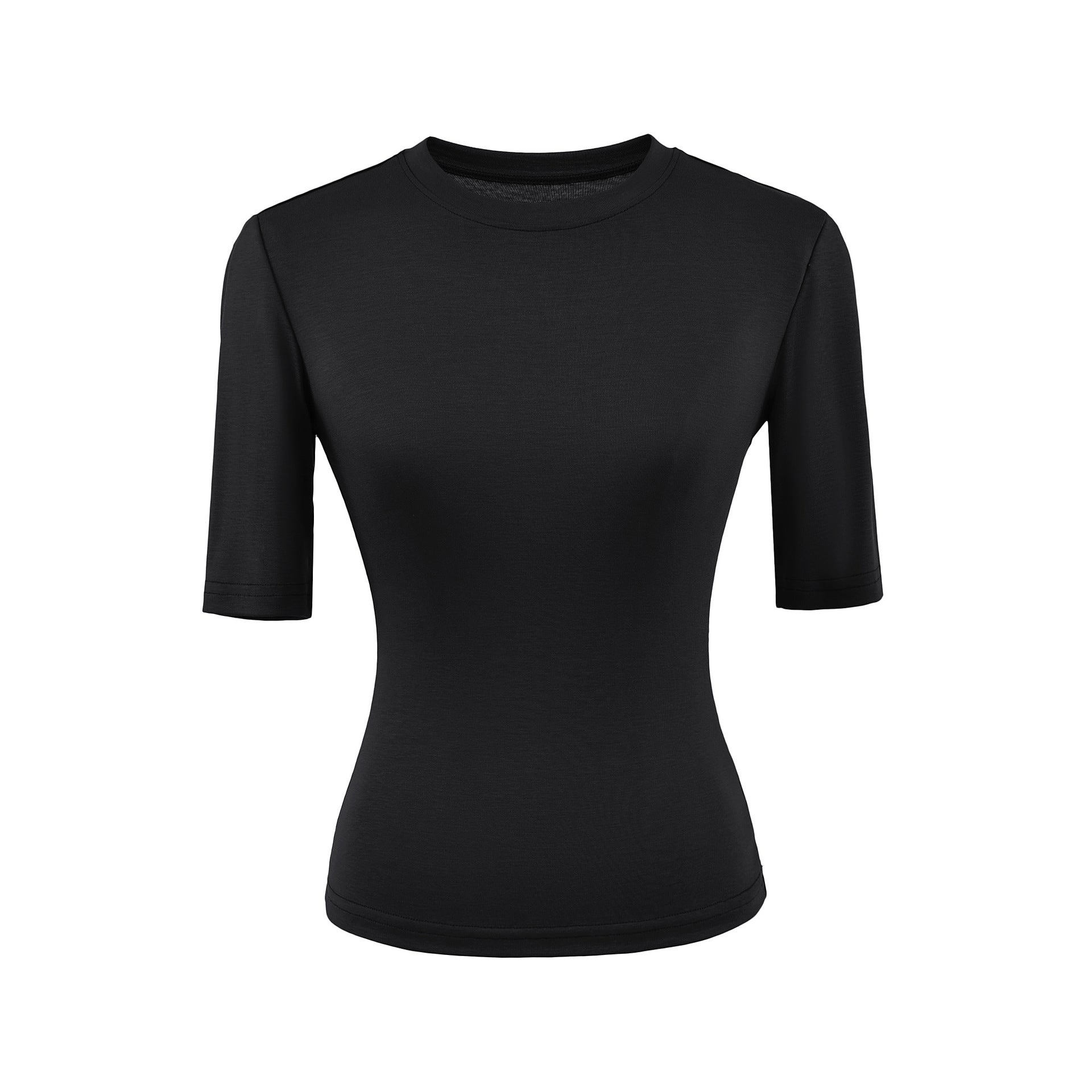 Black women's round neck mid sleeve T-shirt lifestyle look – Y2K streetwear style | TeenStylo