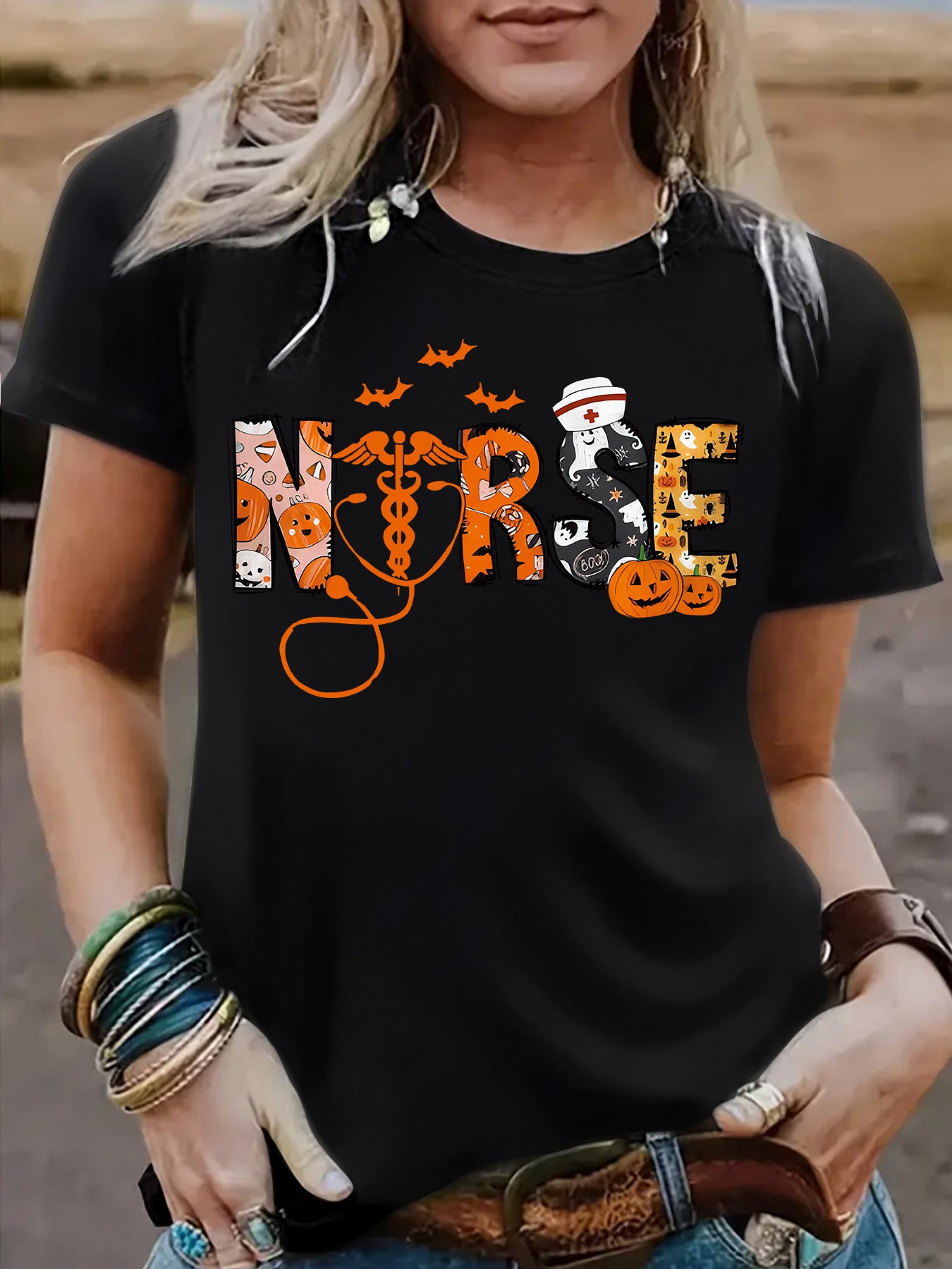Black Halloween printed short sleeve unisex t-shirt lifestyle view | TeenStylo