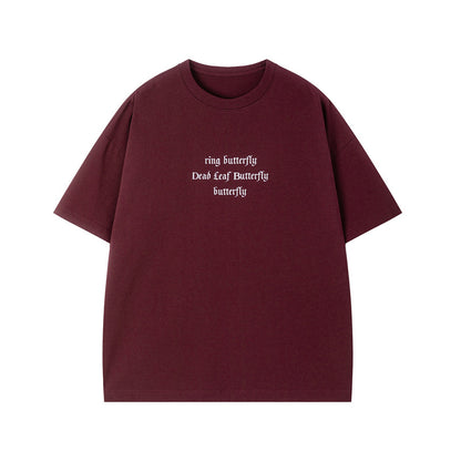 Burgundy heavyweight men's letter print round neck T-shirt lifestyle look TeenStylo