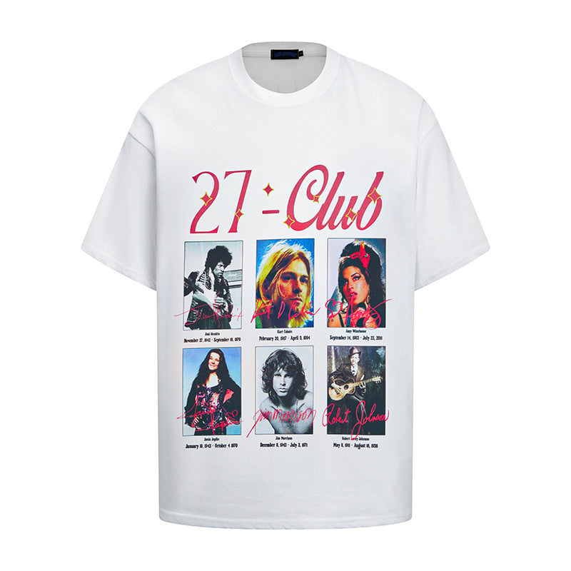 White unisex portrait print loose half sleeve t-shirt styled in streetwear aesthetic lifestyle shot TeenStylo