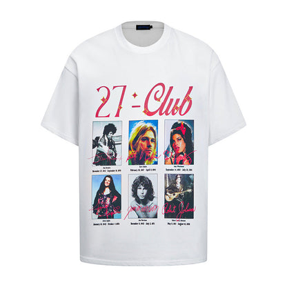 White unisex portrait print loose half sleeve t-shirt styled in streetwear aesthetic lifestyle shot TeenStylo
