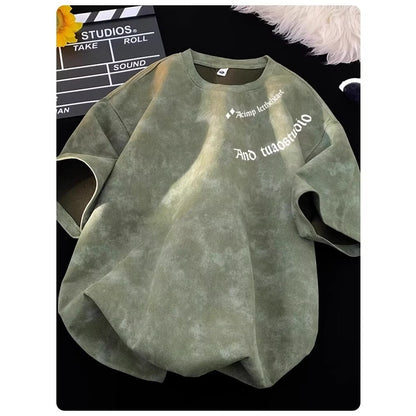 Gray tie-dye short sleeve t-shirt for men styled in streetwear fashion – TeenStylo