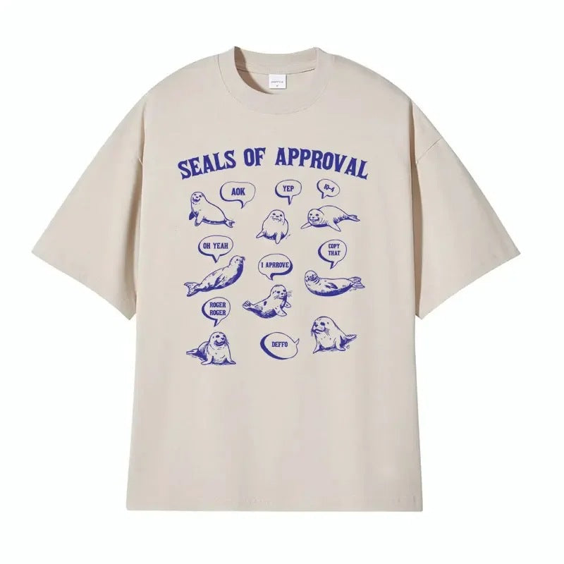 Gray Seals of Approval Funny Meme Retro Unisex T-Shirt Front View | TeenStylo