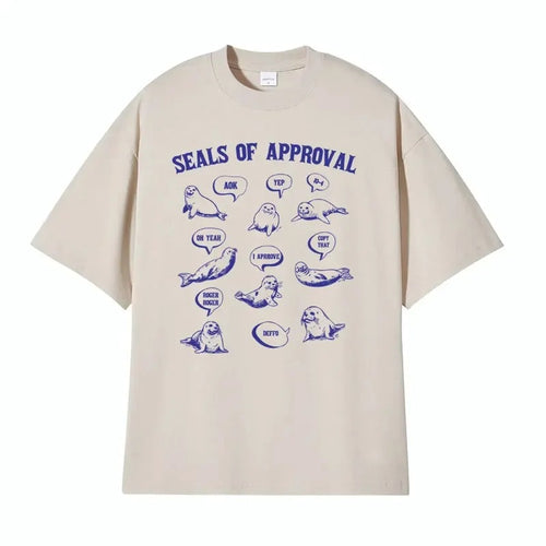 Gray Seals of Approval Funny Meme Retro Unisex T-Shirt Front View | TeenStylo