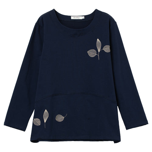 Black embroidered long sleeve t-shirt for women, unisex streetwear front view | TeenStylo