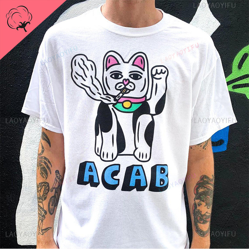 White unisex vintage cartoon saucer man graphic tee funny retro UFO streetwear T-shirt TeenStylo