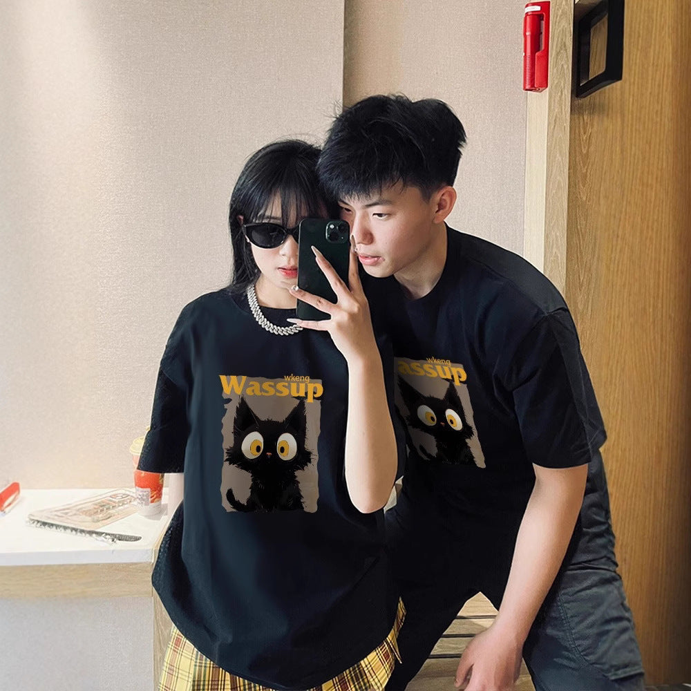 Black unisex pure cotton round neck short sleeve summer tee front view – TeenStylo