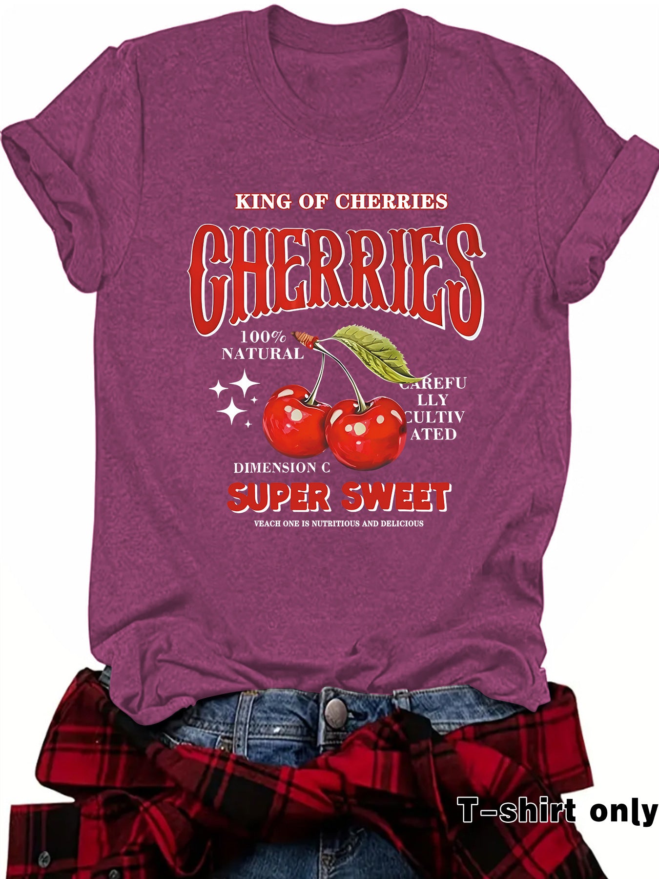 Flower Orange women's cherry print short sleeve t-shirt lifestyle shot TeenStylo