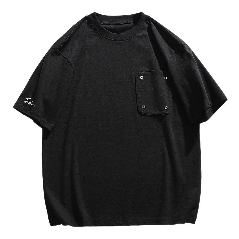 Black loose casual round neck short sleeve t-shirt men streetwear lifestyle look | TeenStylo